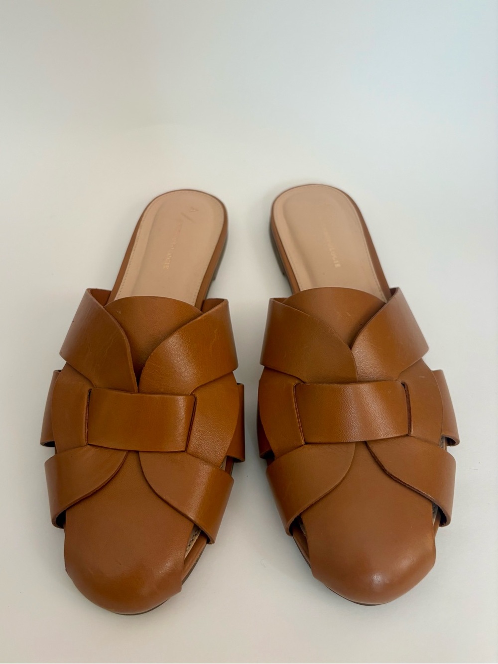 Anthropologie Tan Braided Leather Slide Mules